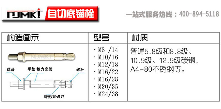 基建工程用機(jī)械鎖鍵效應(yīng)自切底錨栓2